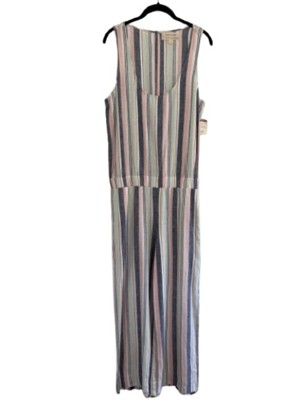 NWT Cloth & Stone Stripe Wide Leg Cropped Fringe Trim Jumpsuit Linen *NO BELT*